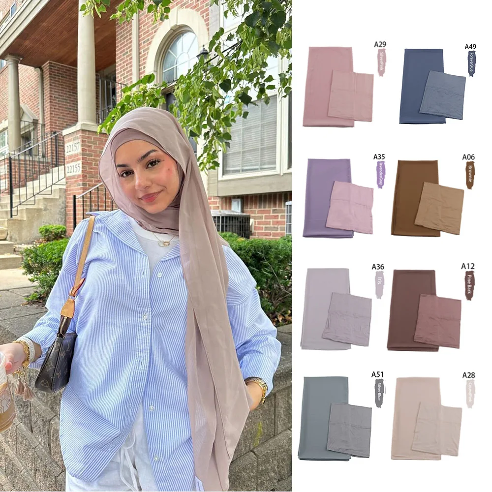 Hijab In Chiffon Con Berretti Interni Abbinati Set Donne Musulmane Hijab Foulard Sciarpa In Chiffon Scialle Sciarpe Underscarf Jersey Caps