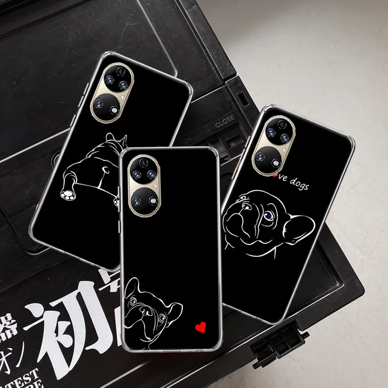 

French Bulldog Black White Phone Case For Huawei P50 Pro P40 P30 Lite P20 P10 Mate 40 Pro 30 20 Lite 10 Cover Shell Coque