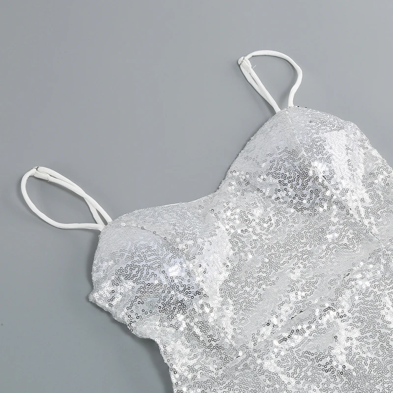 Women'S Sequins Sling Tassel Dress Sexy Slim Party Dress