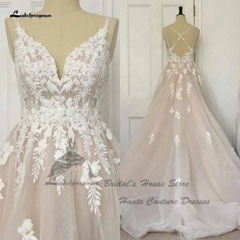 

Lakshmigown винтажное розовое свадебное платье 2022 Vestidos гражданская принцесса свадебные платья а-силуэта кружевные бусины свадебные платья на бретелях