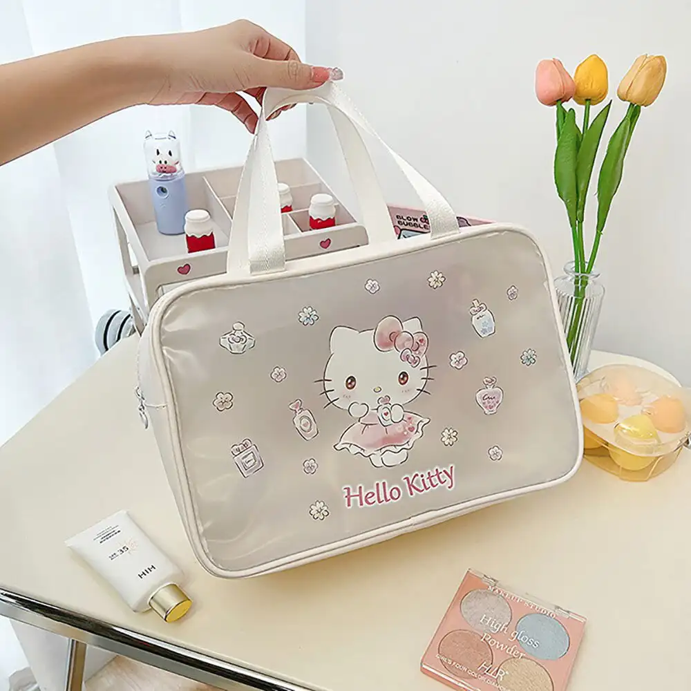 

Sanrio Makeup Bag Cinnamorol Beach Tote Bag Portable Waterproof Handbag Women Travel Toiletry Storage Shoulder Bags Hello Kitty