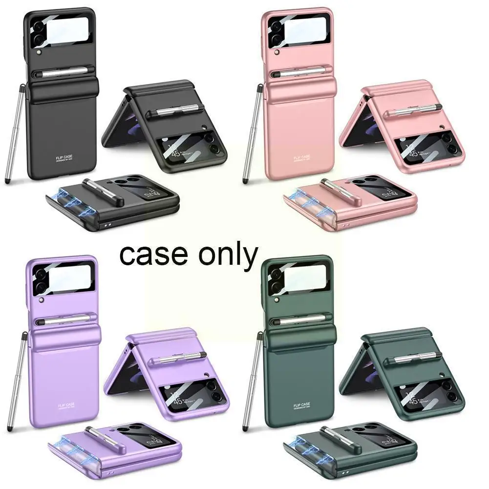 

Hard Back Case For Samsung Galaxy Z Flip3 Full Protection Cover Magnetic Hinge Pen Holder Shockproof Protective Back Cover F4A7