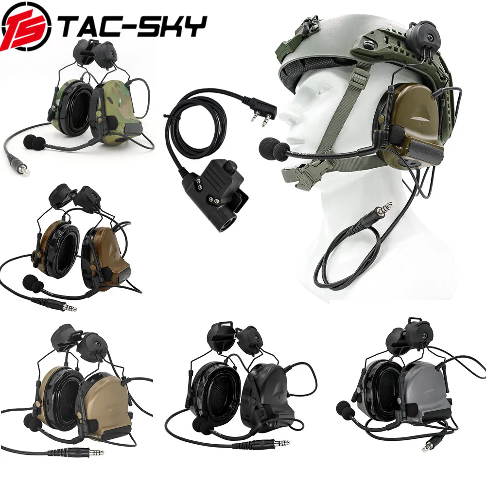 TAC-SKY Tactical Headset COMTAC II Helmet Bracket Airsoft Headset Noise Reduction Hearing Protection Shooting Headphone