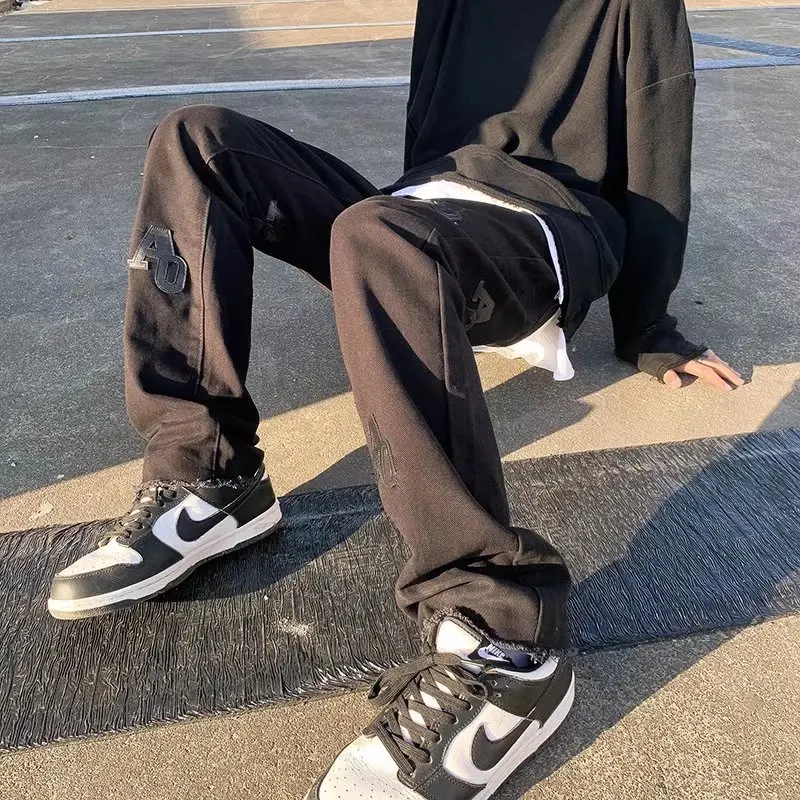 2022 High Street Letter Embroidery Hip Hop Men Slim Jeans Pants Luxury Y2K Clothes Kpop Casual Denim Trousers Pantalones Hombre