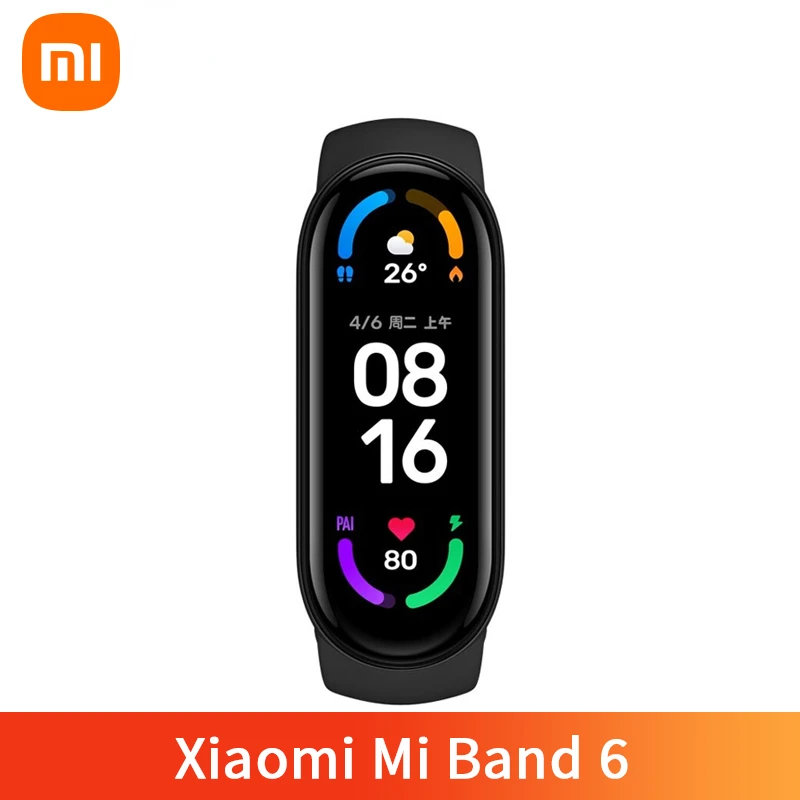 

Смарт-браслет Xiaomi Mi Band 6, водонепроницаемый фитнес-трекер с AMOLED экраном 1,56 дюйма, пульсометром, Bluetooth, 5 атм