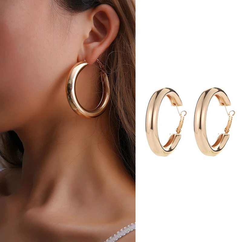 

Oversize Gold Plated Hoop Earring Simple Thick Round Circle Stainless Steel Earrings for Women Punk Hiphop Jewelry Brincos 2022