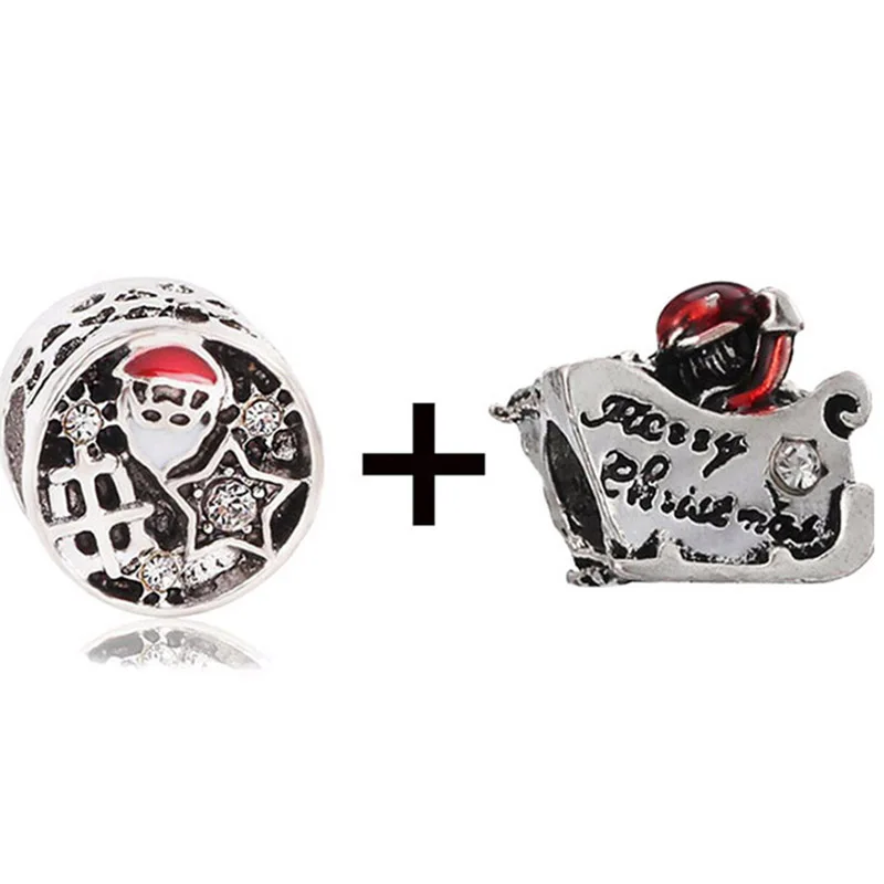2 шт./лот очаровательные бусины с красными сани Санта-Клауса подходят для