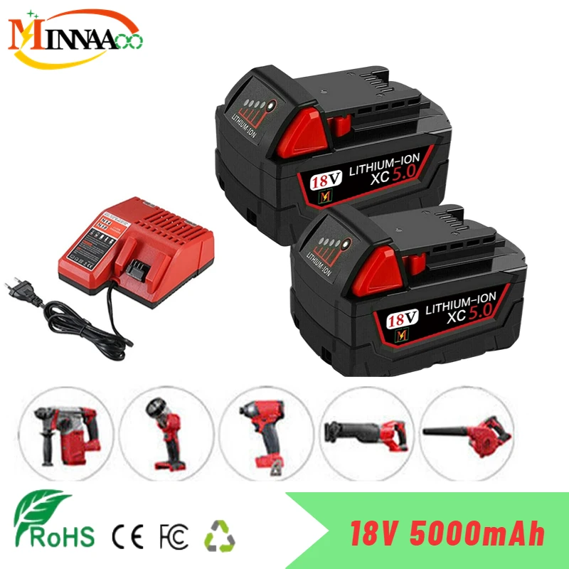 

18V 12.0Ah Replacement for Milwaukee M18 XC Lithium Battery 48-11-1860 48-11-1850 48-11-1840 48-11-1820 Rechargeable Batteries