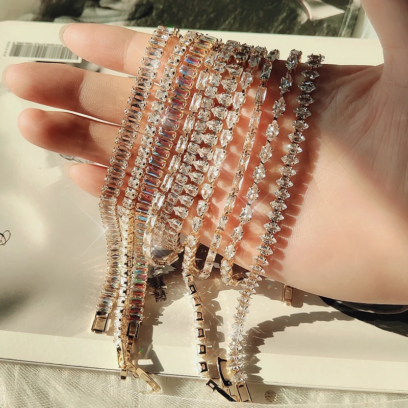 

Zircon Tennis Bracelets for Women Shining Gold Color Single Layer CZ Charm Bracelet Statement Wedding Party Jewelry Wholesale