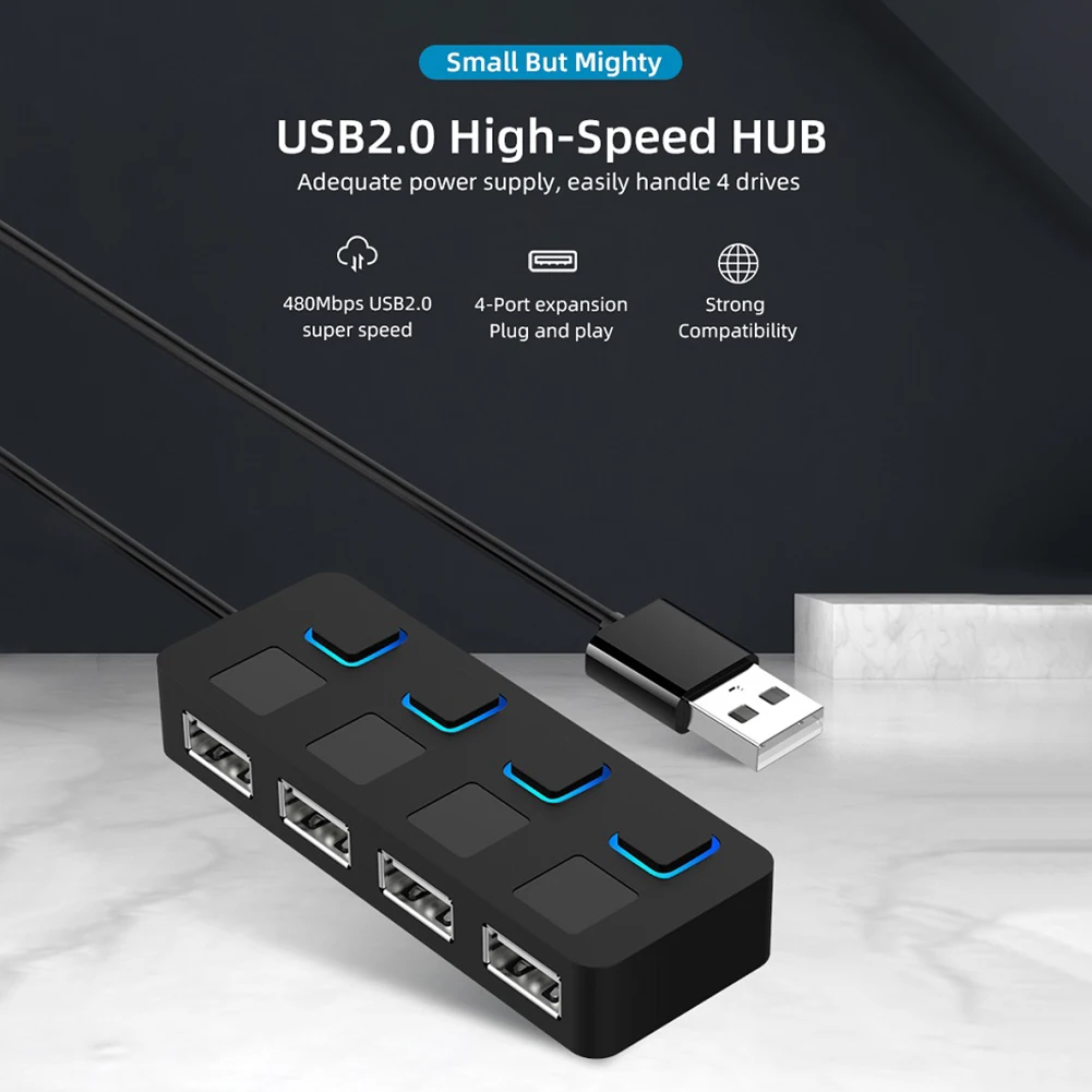 

Концентратор USB 2,0, разветвитель с 4 портами, разветвитель с несколькими портами USB 2,0, концентратор с адаптером питания, концентратор USB 2,0 с п...