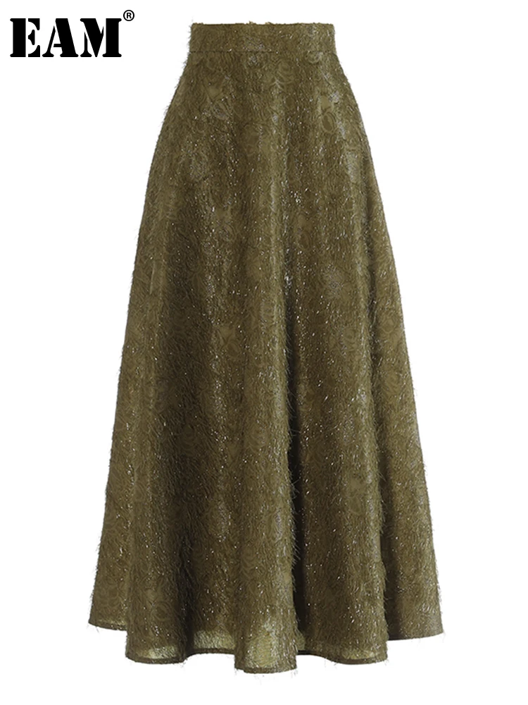 

[EAM] зеленая короткая элегантная длинная трапециевидная юбка с высокой талией, женская модная юбка, новинка, весна-осень 2023, 1DH1755