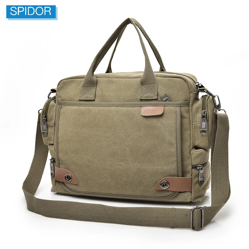 SPIDOR Brand Men Crossbody Bags Male Canvas Shoulder Bags Boy Messenger Bags Man Handbags for Travel Casual Large Satchel Grey