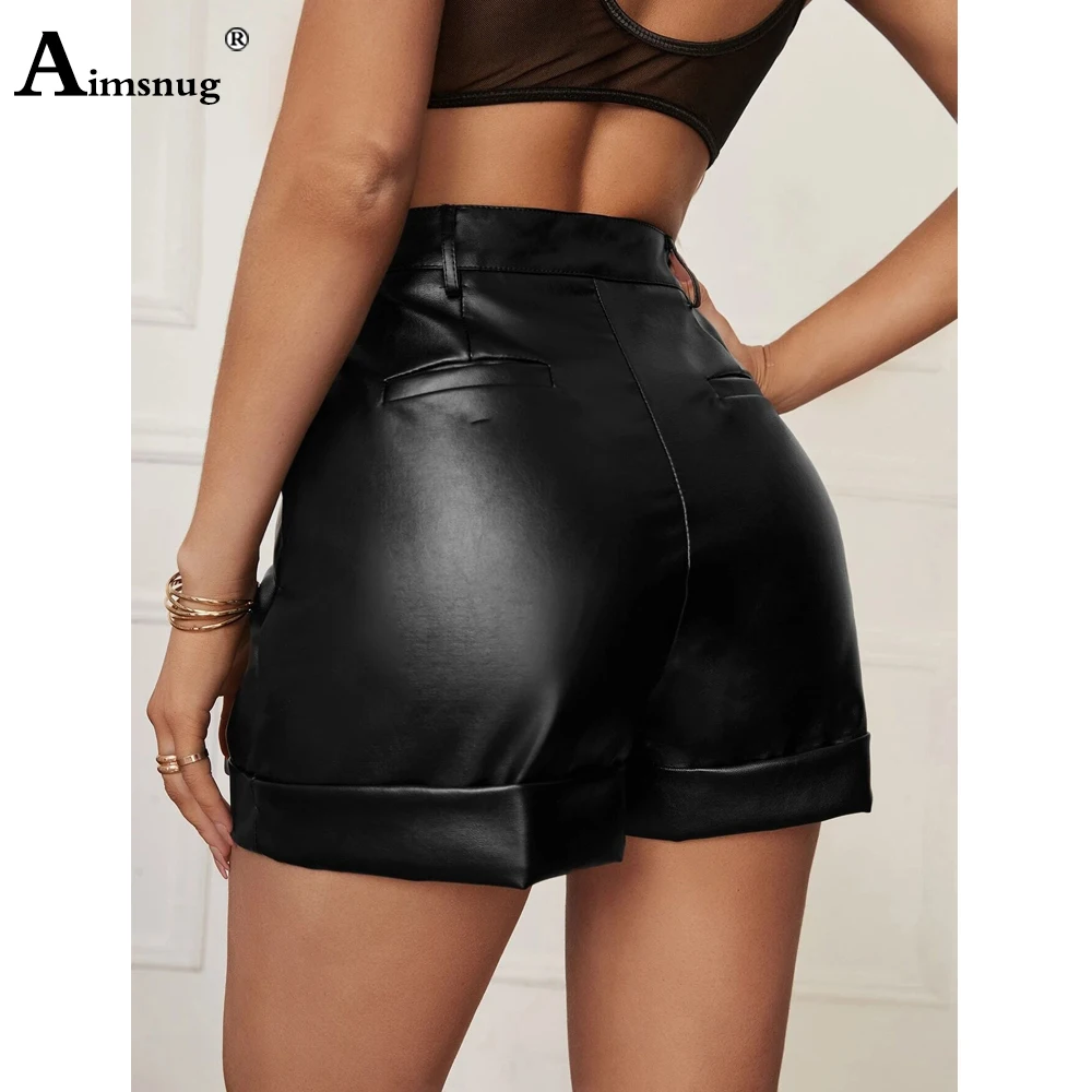 2022 Sexy Fashion Zipper Pocket Shorts Women Faux Pu Leather Shorts High Cut Female Casual All-matched Stand Pocket Hotpants