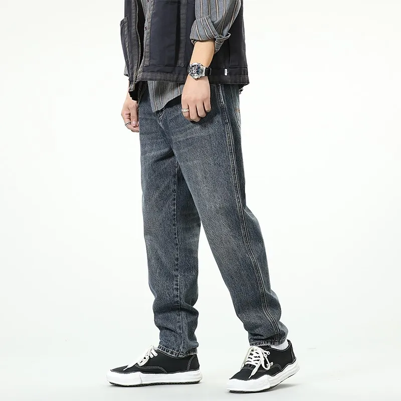 Fashion Streetwear Men Jeans Retro Blue Loose Fit Multi Pockets Casual Denim Cargo Pants Hombre Hip Hop Jeans Men Wide Leg Pants