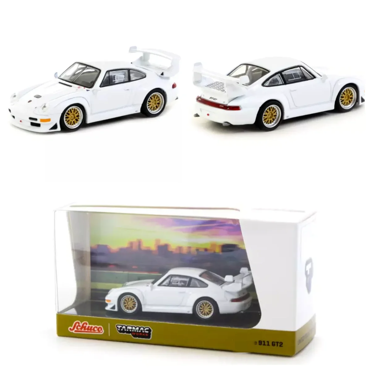 Литая под давлением модель автомобиля Tarmac Works x Schuco 911 Turbo Yellow Global 64 1:64