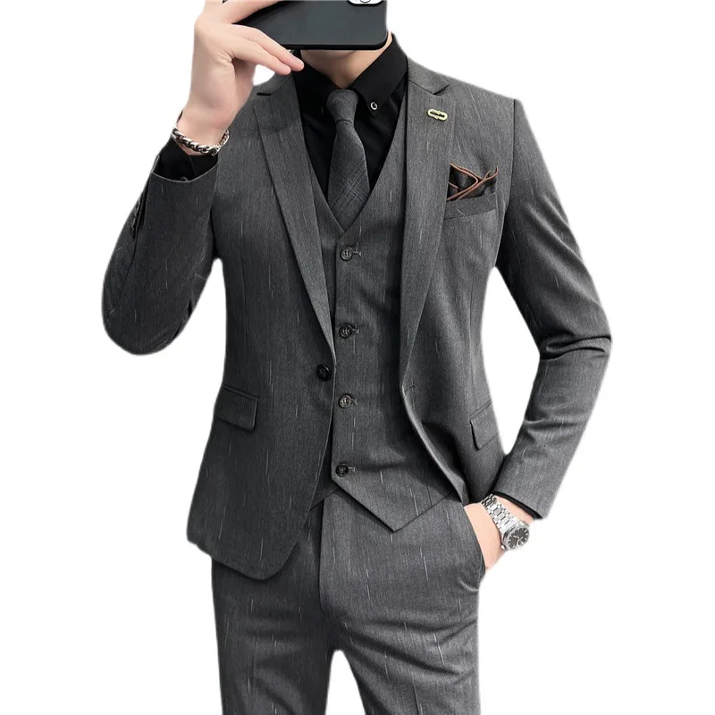 

2022 New Foreign Trade (suit + Vest + Trousers) Solid Color Fashion Gentleman Slim Casual Exquisite Business Korean Version