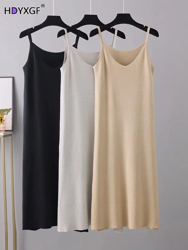 

2023 Summer Knitted Tank Dress Womans Casual Long Camisole Vest Dresses Women Loose Cashmere Maix A-line Formal Occasion Dresses