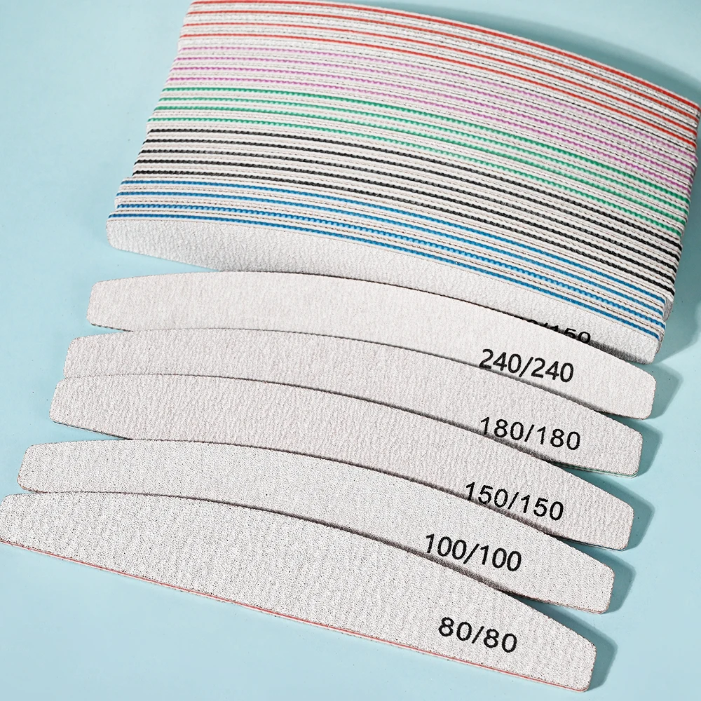 10Pcs Professional Nail File 80/100/150/180/240 Sandpaper Half Moon Strong Thick Buffer Files Sanding Accessories Tool