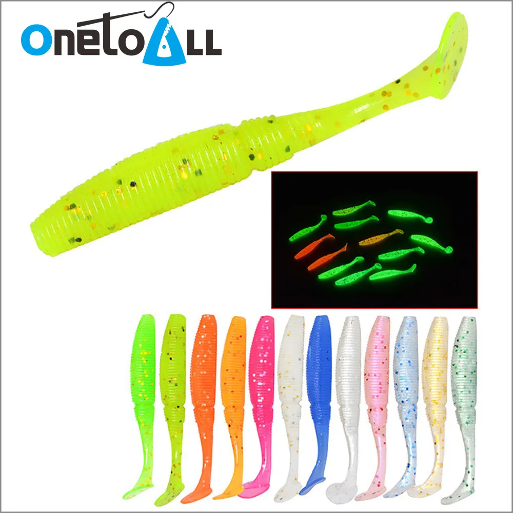 OnetoAll 5 PCS 50mm 1g Paddle Tail Luminous Shad Lure Artificial Soft Bait Glow Worm Fishing Tackle Carp Jig Wobblers Swimbait images - 6