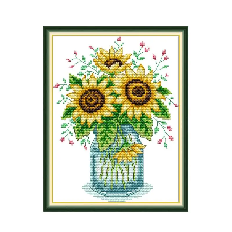 

Sunflower Vase Printed Cross Stitch Kits 14CT 11CT White Count Canvas Fabric Embroidery Set DIY Hand Sewing Home Decor Painting