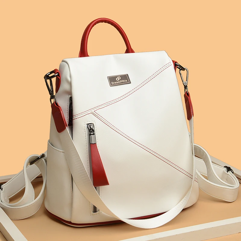 

Женский рюкзак, новинка 2023, Корейская версия, универсальная, мягкая кожа, противоугонная, маленькая, задняя упаковка, Женский Большой Вместительный школьный рюкзак