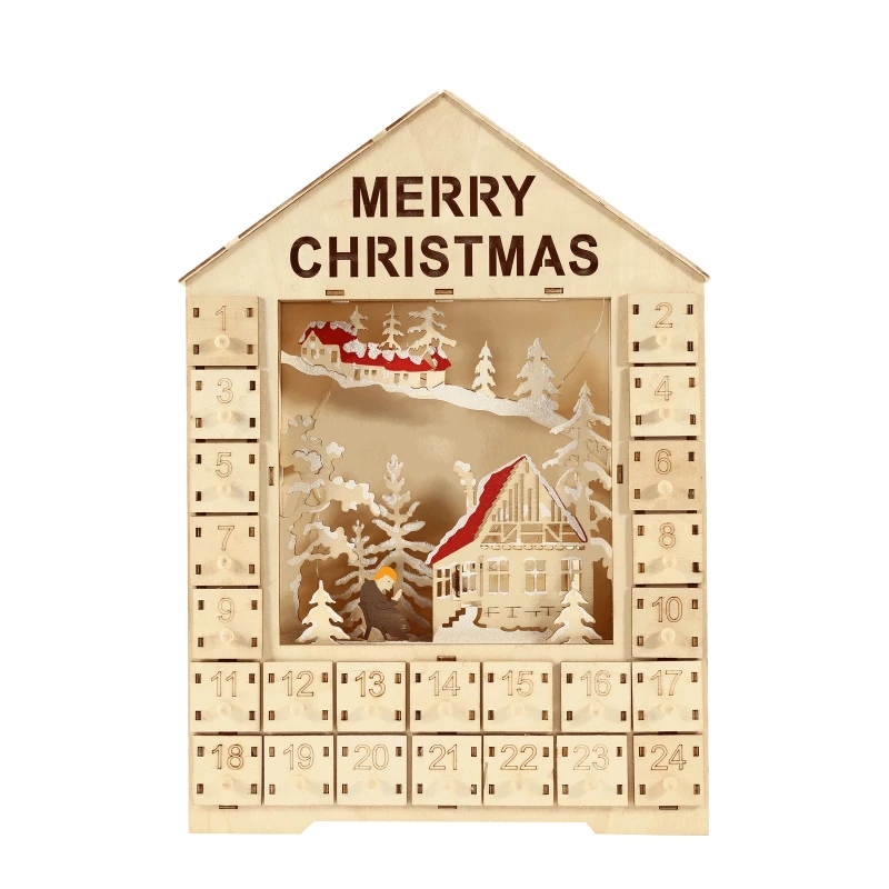 

Y5LE Christmas Advent Calendar with LED Light 24 Wooden Drawers Countdown Calendars