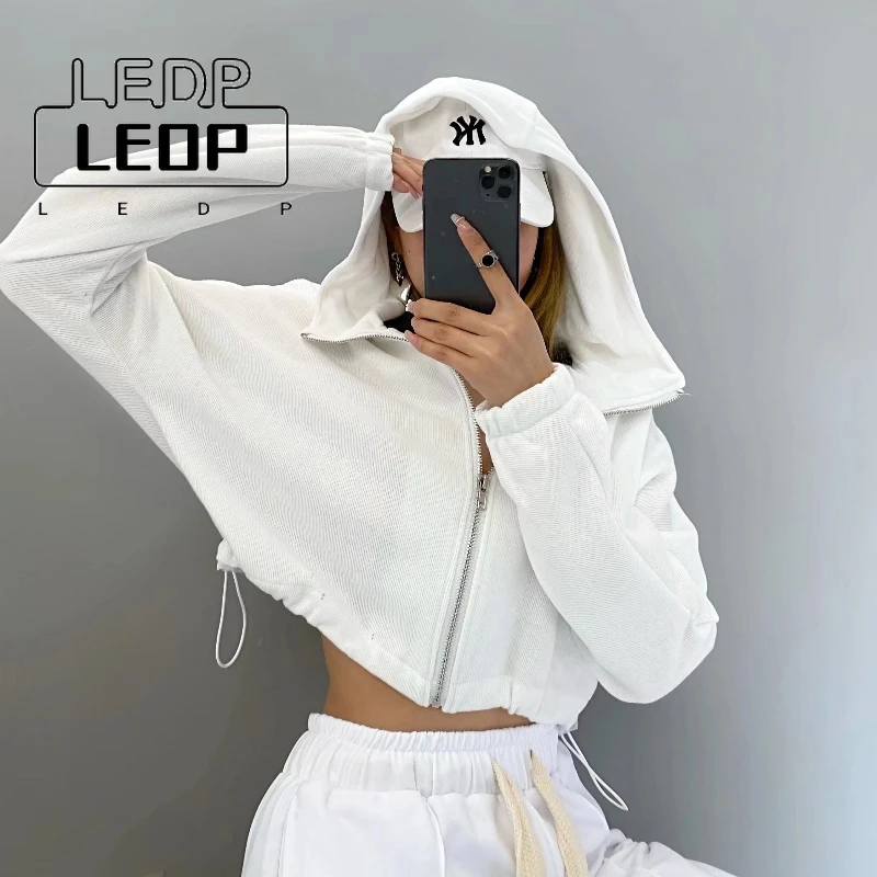 

LEDP Women's Hoodie Short Loose Casual Long Sleeve Jacket Hoodie Women's Zipper Jacket Harajuku Baseball Uniform Women