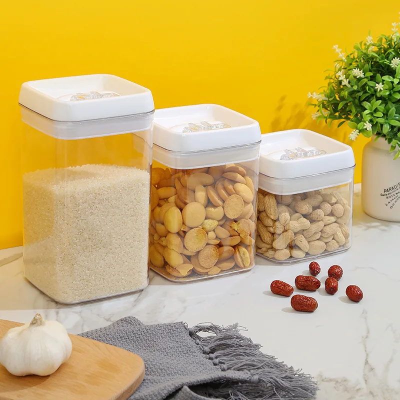 

New Nut Bean Box Transparent Hasp Storage Boxes Kitchen Sealed Jar Pantry Food Container Cereal Grain Organizer Box