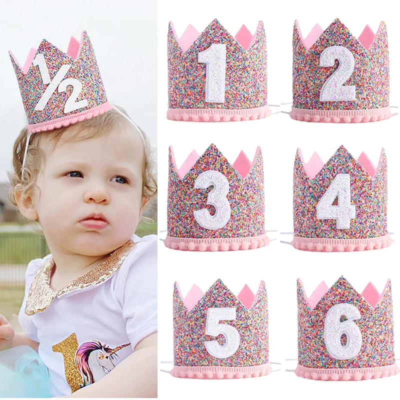 

Birthday Party Hats Half Year Old Birthday Cap Baby Shower Princess Crown 1st 2nd 3rd 4th Year Old Number Kids Birthday Headband