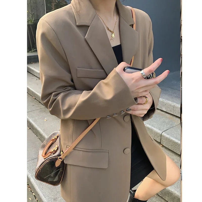 Korean Suit Jacket Women Spring and Fall 2021 Loose Fashion Casual Suit Female Long Sleeve Solid Color Coat Harajuku Manteau New