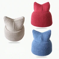 winter hat for women cute cat ears woolen hats small knitted beanie hats warmth thickened ear protection knitted hats