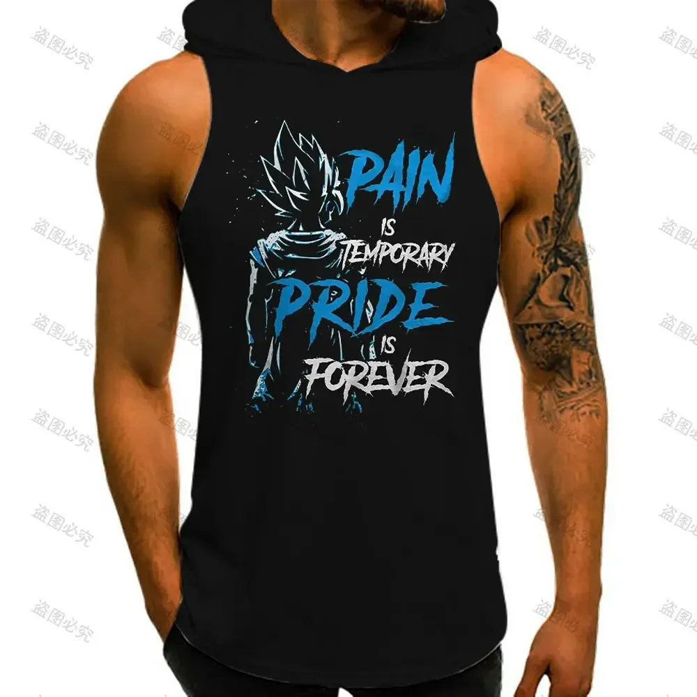 Мужской жилет с капюшоном Dragon Ball Z черный спортивный без рукавов майка для бега Y2k