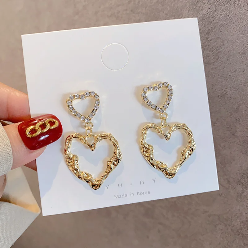 

Trendy Double Heart Dangle Earrings Crystal Zircon Gold Plated Fashion Gift Jewelry
