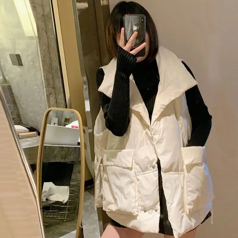 

Autumn Winter Vest Women New Fashion Cotton-Padded Warm Thicken Long Vest Female Oversized Hooded Parka Jacket Waistcoat V70