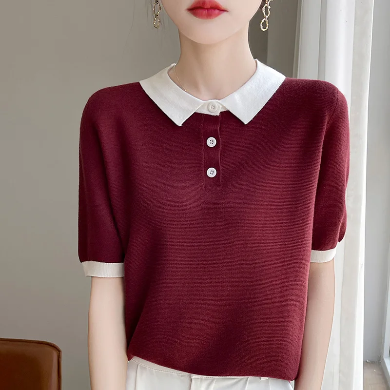 YSC2024 Новый Модный женский Шелковый шерстяной пуловер с откидным воротником