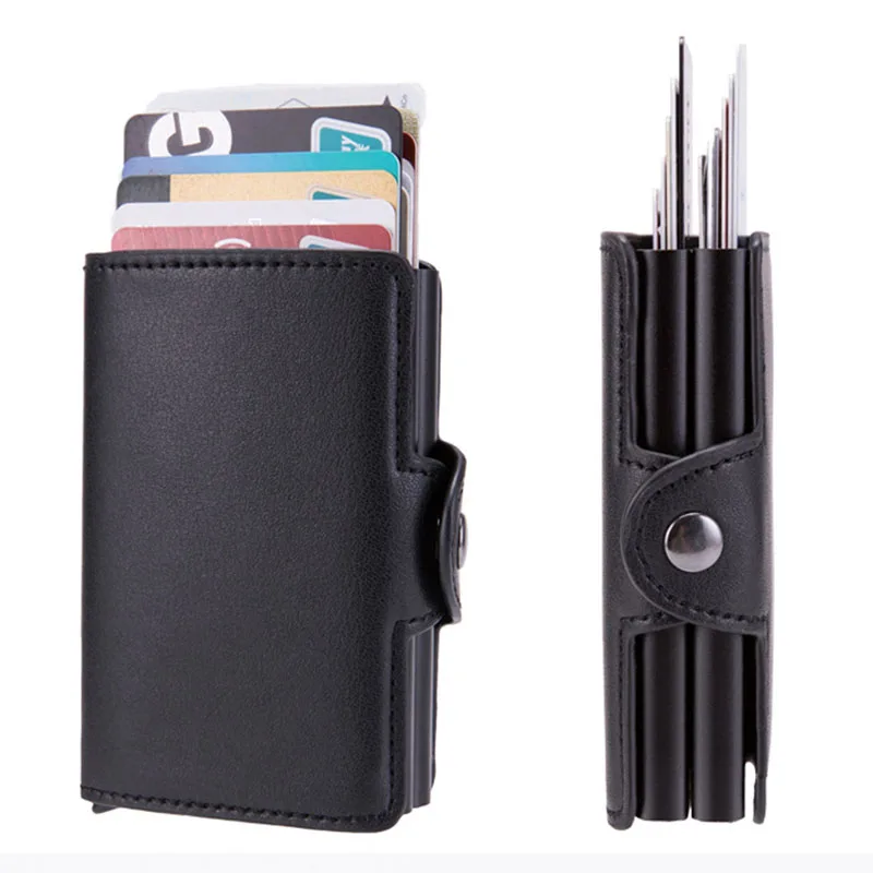 

Automatic Bank Credit Card Holder Bag Wallet Men Women RFID Blocking Aluminium Vintage Leather Mini Buisness Card Holder Case