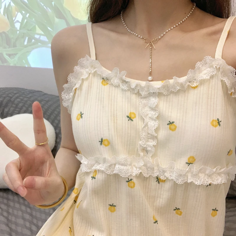 Japan Style Sexy Pajamas for Young Girls Cute Sleeveless Women Pijama Harness Home Clothes with Shorts Lace Sweet Summer Pyjama