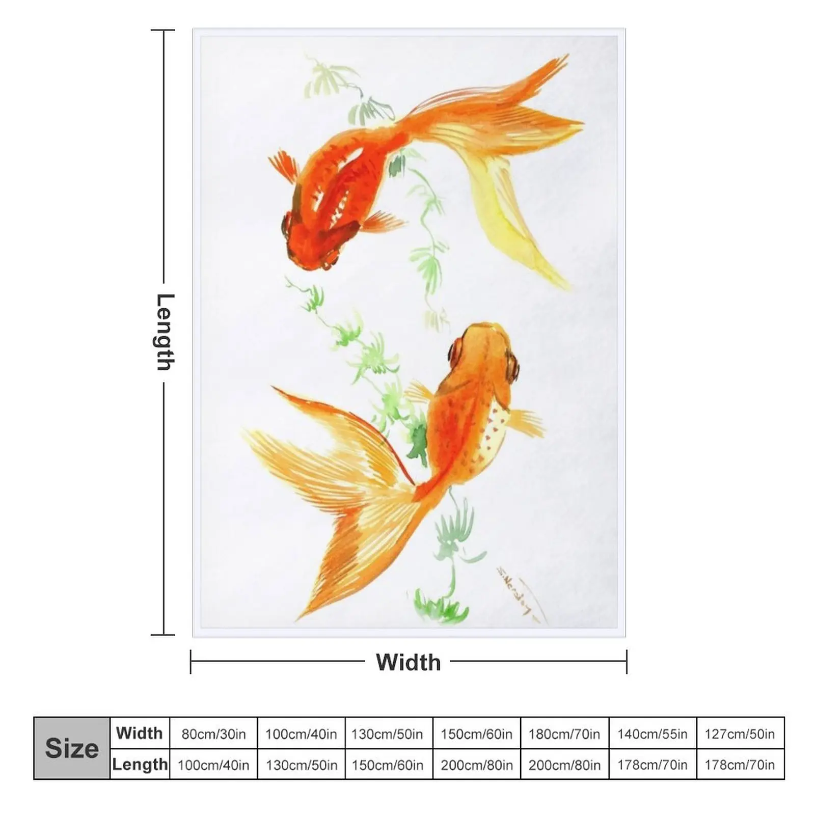 Золотая рыбка KOI дизайн фэн-шуй Декоративное одеяло Дизайнерские мягкие тяжелые