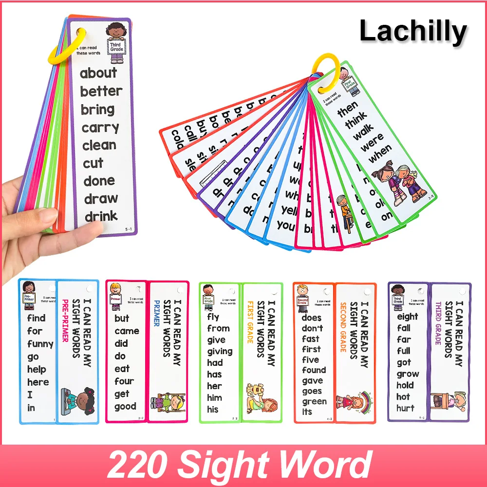

Lachilly English 220 Sight Words Flashcards for Kid Preschool Children Kindergarten Toddler Learn To Read Phonics Learning Card