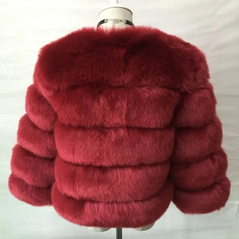 Round Neck Mink Coats Autumn Winter Fluffy Red Faux Fur Coat Women Elegant Thick Warm Faux Fur Jackets for Women 2022 Tops S-4XL