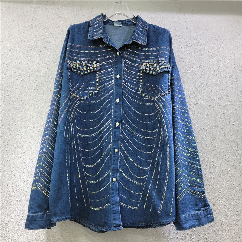 Джинсовая рубашка со стразами джинсы звездами и бриллиантами блузки ковбойский