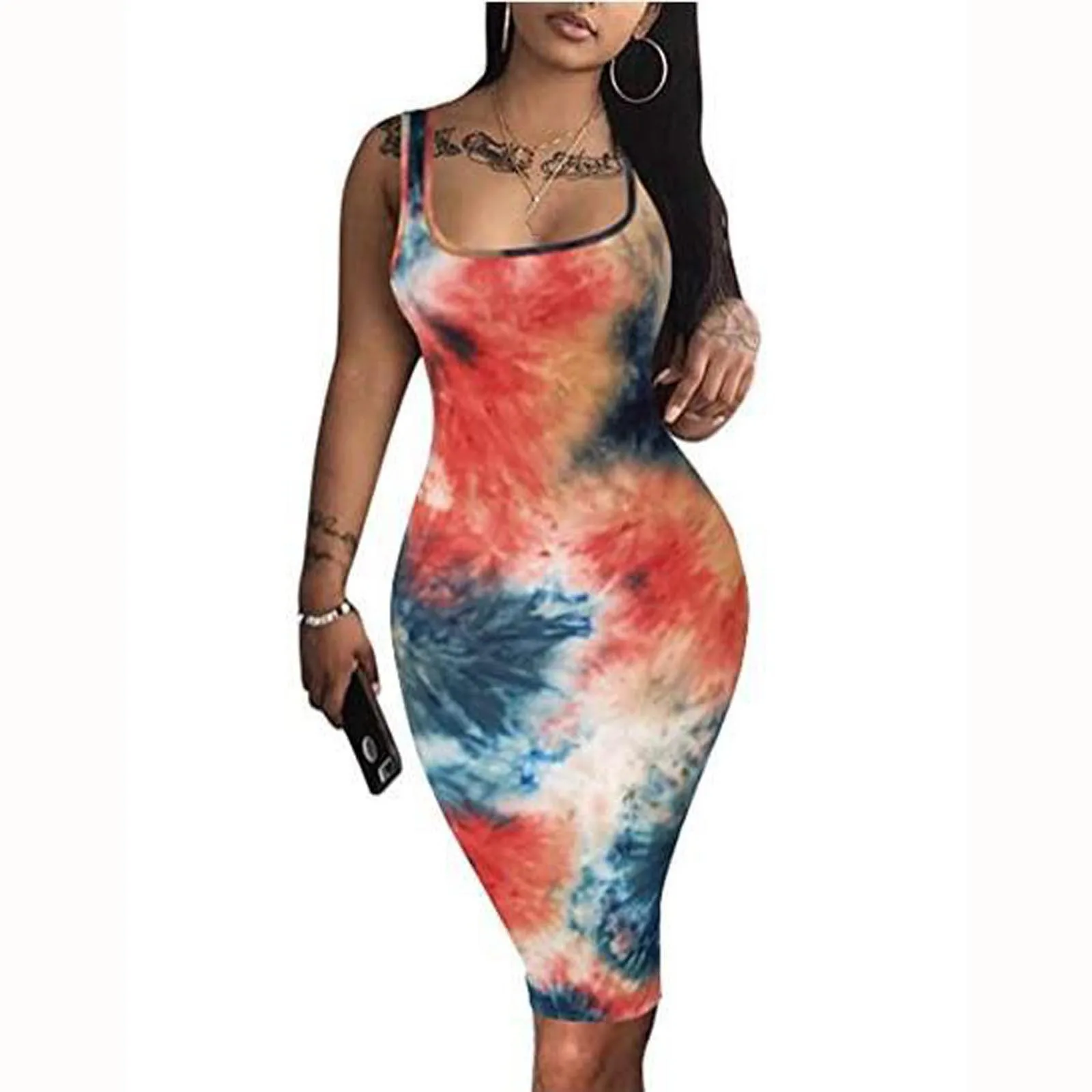 

Women's Tie-Dye Top Fashion Dress Printed Tank Sleeveless Sexy Women's Dress