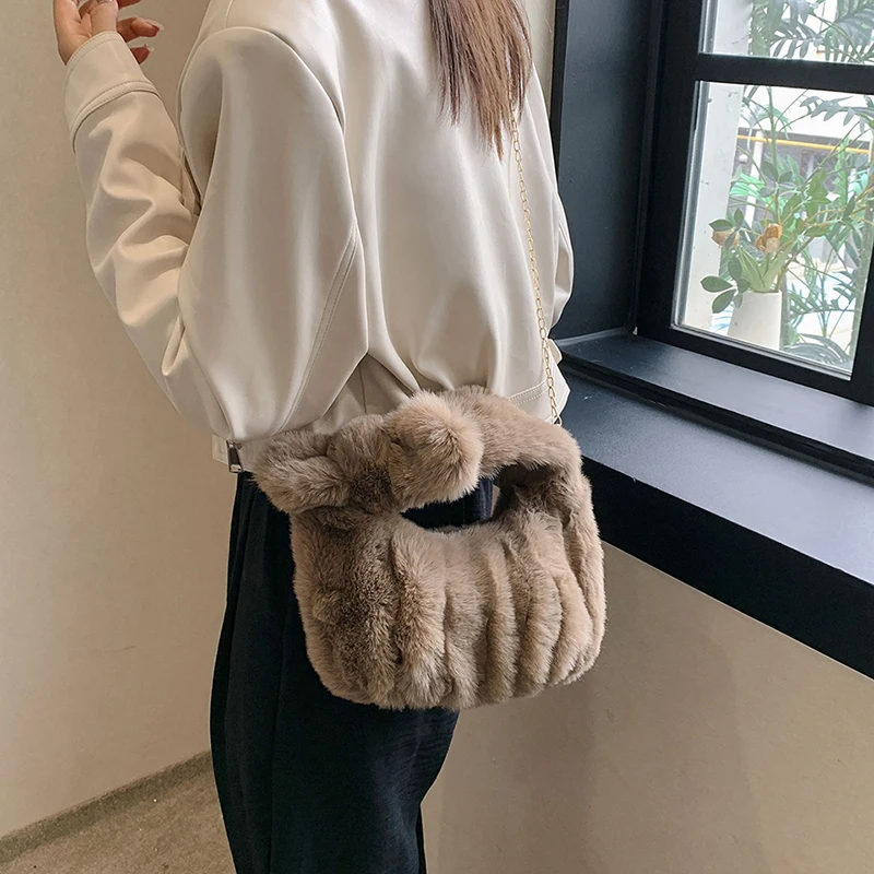 

New Trend Women's Versatile Plush Pleated Cloud Bag Fashion Simple Casual Ladies Commute Single Shoulder Crossbody Chain Bags