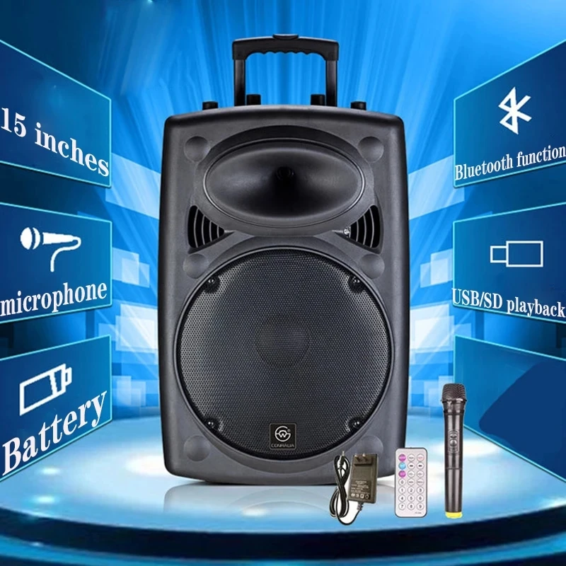 

12 Inch Wireless Bluetooth Speaker Big Power Tie Rod Portable Speaker Column Super Bass Sing Song Music System with Micphone Box