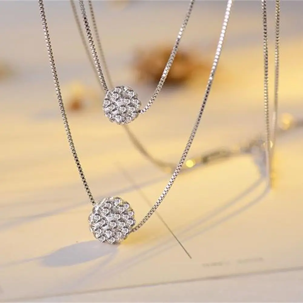

Double Layer Shambhala Diamond Ball Necklace Women's Paradise Short Simple Clavicle Chain Jewelry