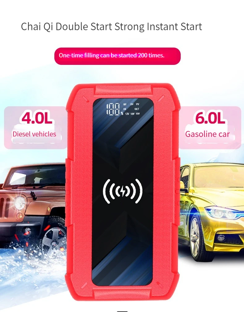 

Jump Starter 12V Booster Wireless Power Bank To Start 6L Gasoline Car And 4L Diesel Car Emergency Start Power Supply