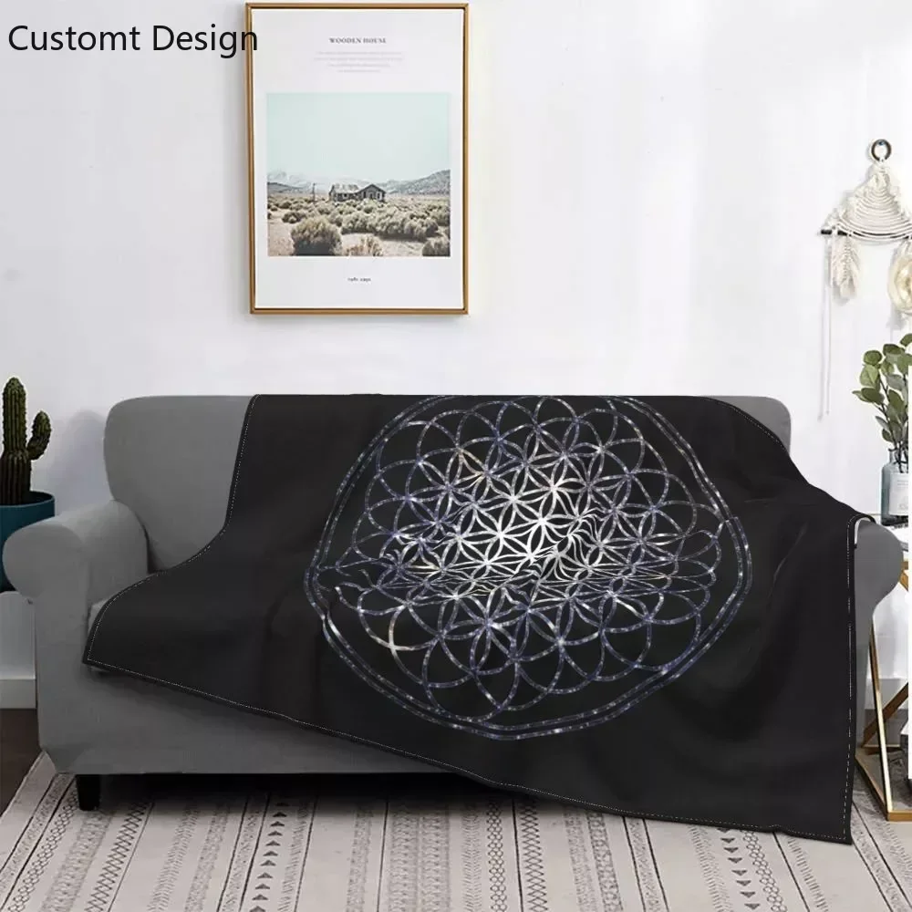 

Boho Flannel Blanket Flower Of Life Print Bohemian Mandala Soft Cozy Throw Blankets Bedspread for Sofa Nap Shawl Plush Bedding