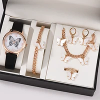 6pcs set luxury women watch bracelet necklace earrings rings round watch wristwatch ladies watch for women fashion quartz clock