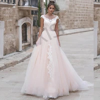 luxury wedding dresses appliques belt pleat illusion vestidos de novia o neck short sleeve a line woman boho robe de mariee