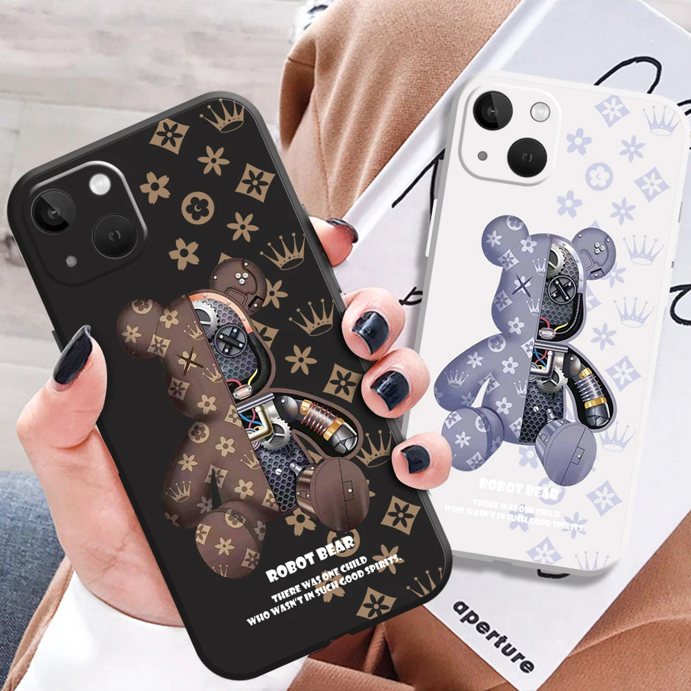 

Mechanical Bear Luxury For Apple iPhone 13 12 11 Pro 13 12 Mini X XR XS Max 5 6 7 8 Plus Phone Case Liquid Silicone Cover fundas